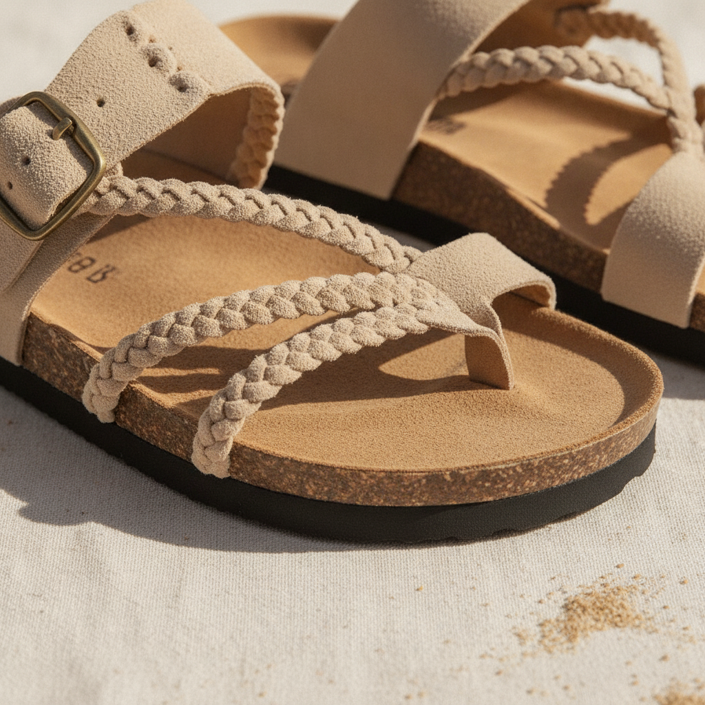 Hayleigh braided cork sandals worn