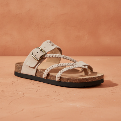 Hayleigh Braided Cork Sandals — Beige