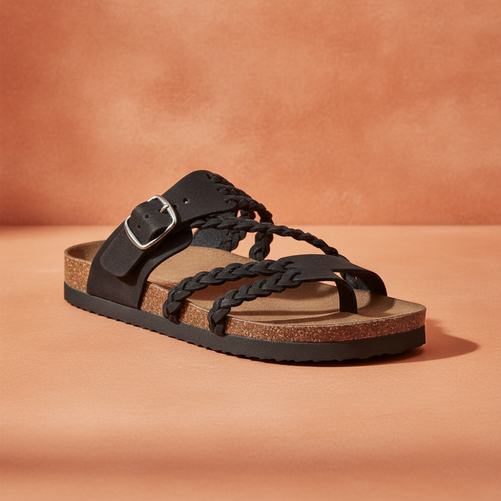 Hayleigh Braided Cork Sandals — Black